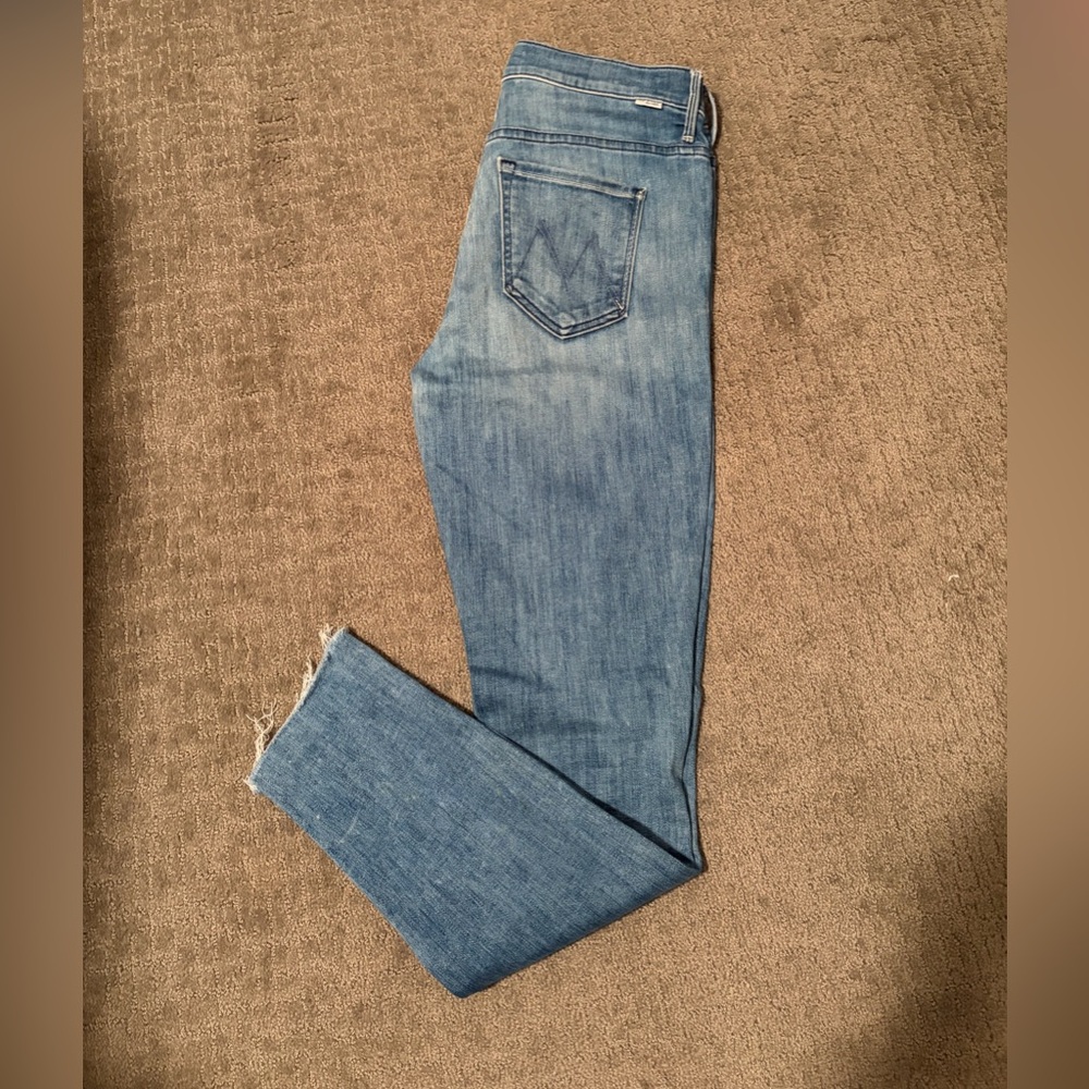 MOTHER Stunner Zip Ankle Step Frat Light Blue Skinny Jeans